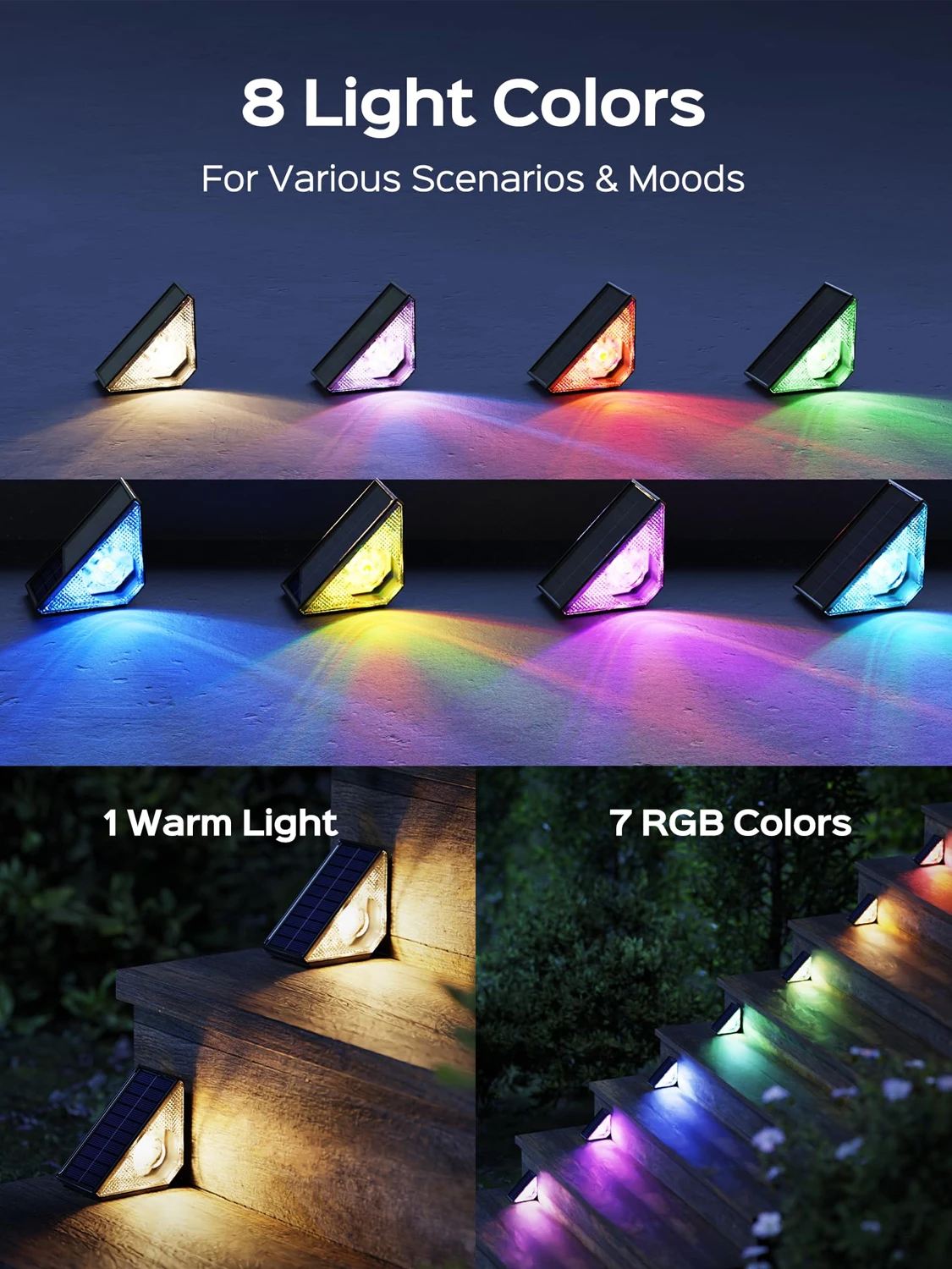 Imagem -03 - Solar Powered Deck Lights Led Rgb Quente Branco ao ar Livre Step Lights para Jardim Quintal Escadas Pátio Varanda Decoração Lâmpada Impermeável