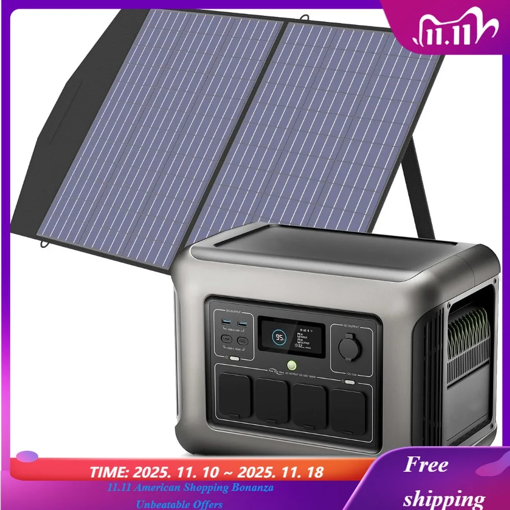 

Портативная электростанция R1500L с солнечной панелью SP027, солнечный генератор LiFePO4 1600 Вт, 1056 Втч с панелью 100 Вт в комплекте,