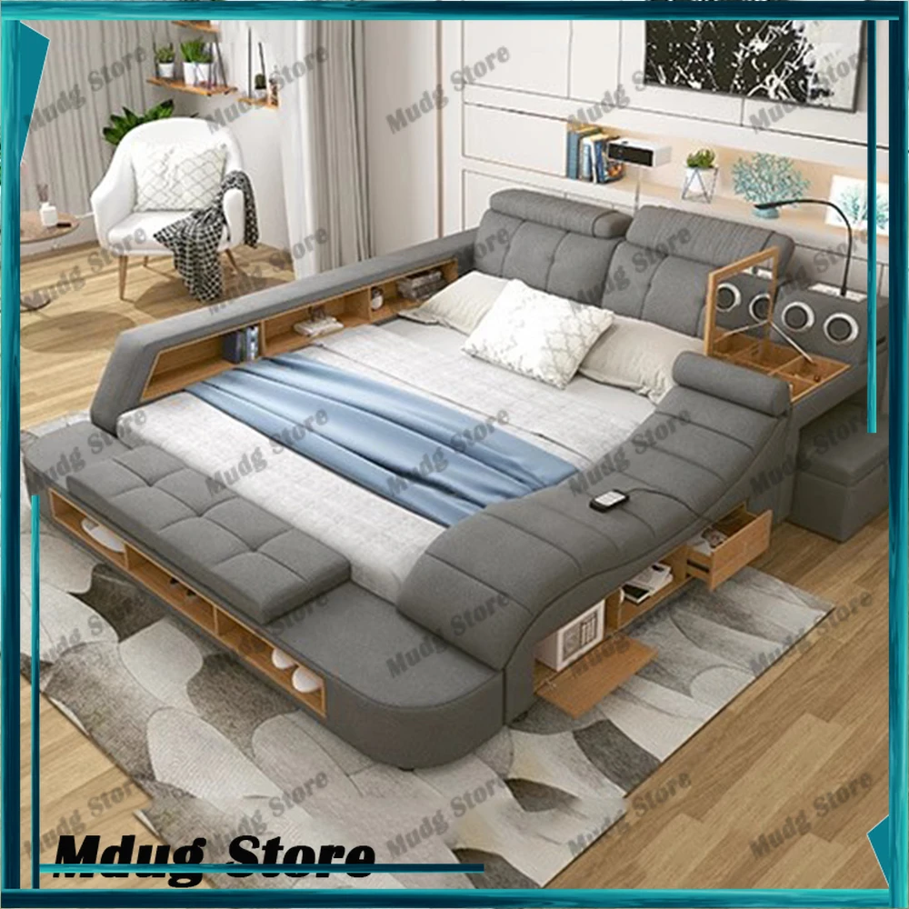 

Luxury Modern Bed Upholstered Organiser Multifunctional Queen Bed Lounge Sleeping Muebles Para Dormitorio House Accessories