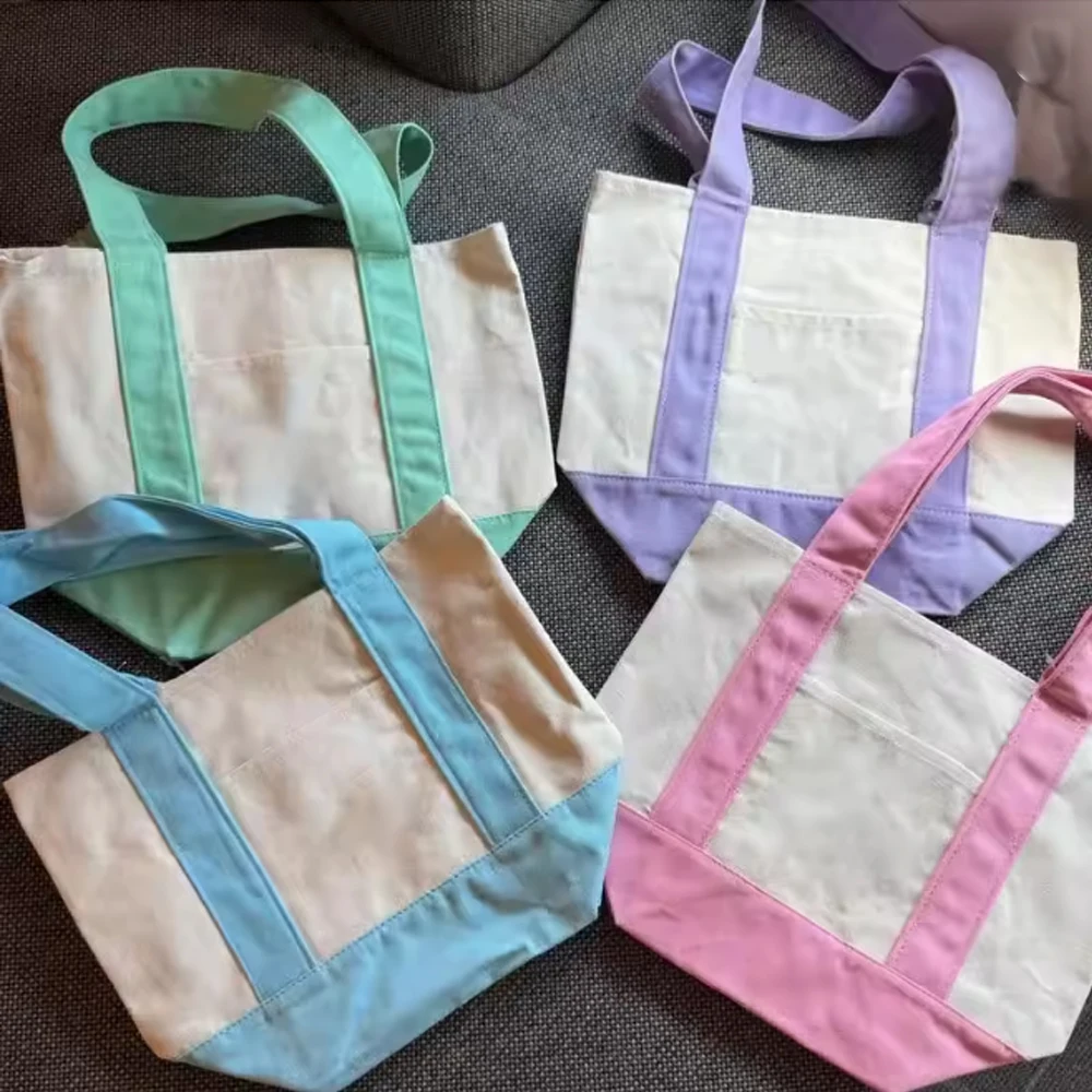 حقيبة حمل شديدة التحمل وقابلة لإعادة الاستخدام مكونة من 4 قطع، أكياس تسوق بيضاء من تاجر جو مع مقابض ملونة للبقالة والشاطئ #4