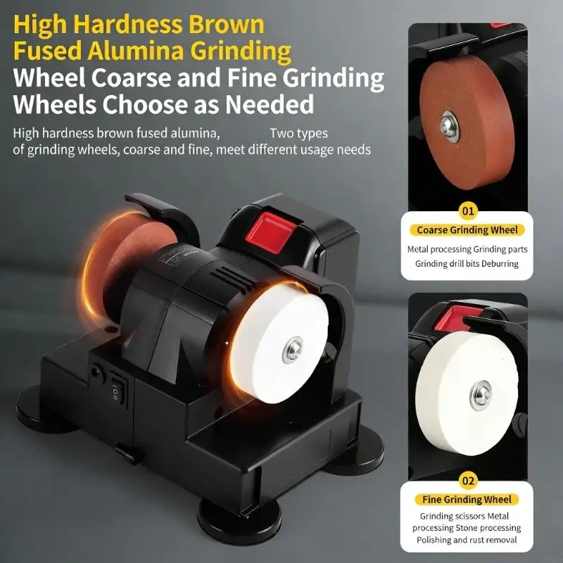 Double Wheel Mini Grinder 100/120 Mesh Wheel 21V 60W Cordless Sharpening Tool Crafting Tool Sharpening Polishing Project M4YD