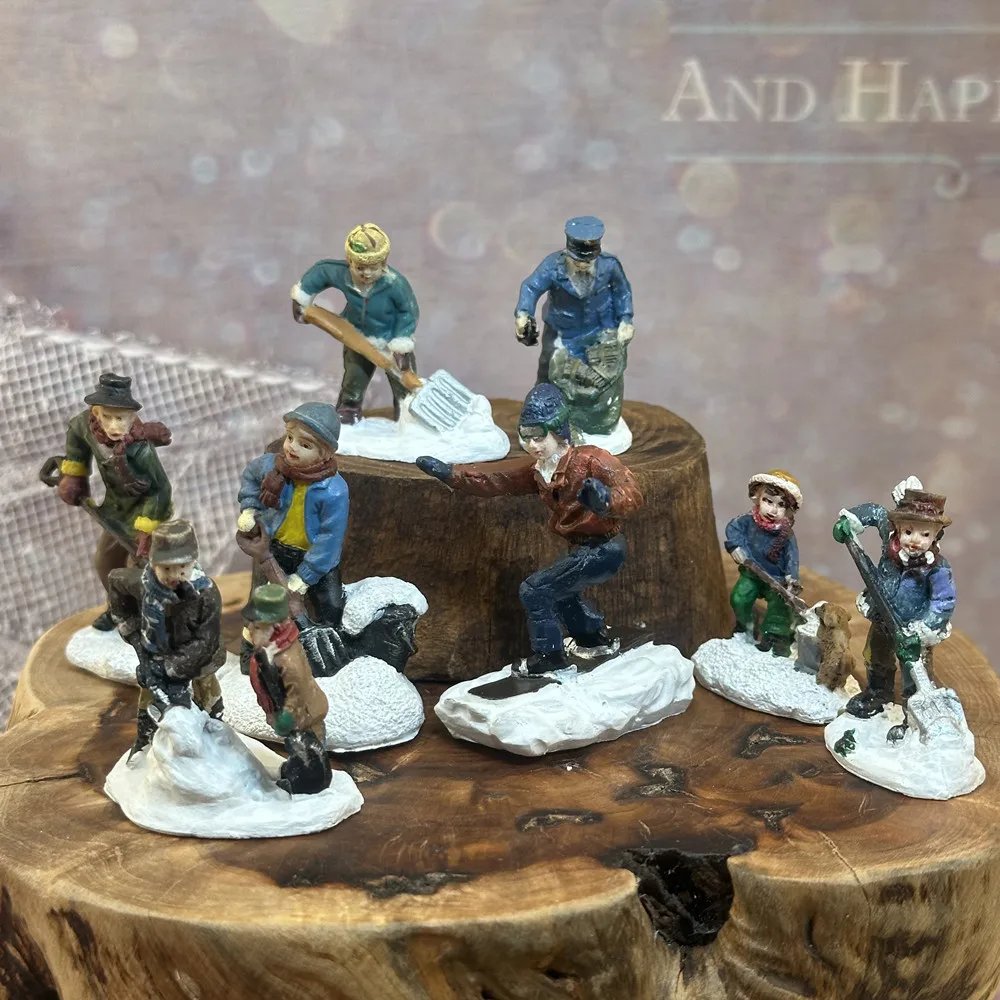 Winter Snow Shoveling Villager 3D Resin Fridge Magnet Set, Christmas Snow Scene Mini Figurine Souvenir, Gift & Collectible