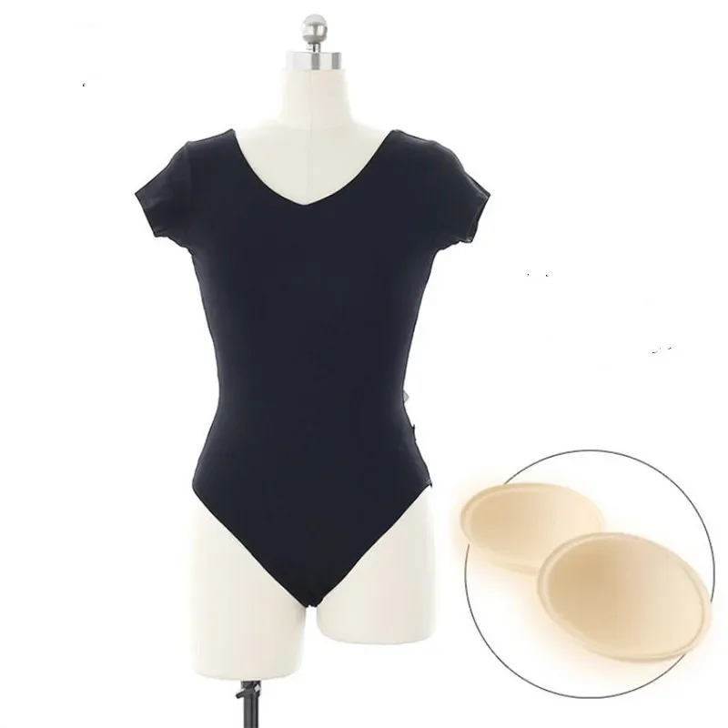 Collant de dança de balé de manga curta feminino uma peça ginástica bodysuit com almofada no peito removível algodão adulto 2xl