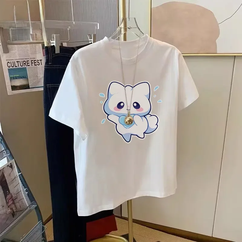 

Snow Girl Series Original Cartoon Tension Sweating Snow Spirit Printed Cotton T-shirt Women Summer Loose Casual Round Neck Top