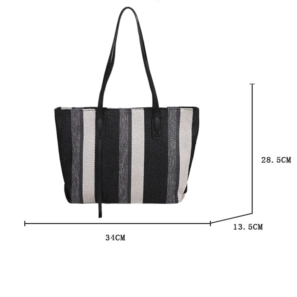 Korean Version Of Large Capacity Women Shoulder Bag,Personalized Custom Simple Vertical Stripes Bag,Casual Fashionable Handbag