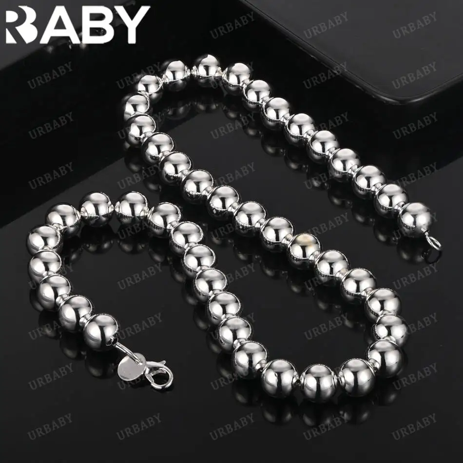 

URBABY 925 Sterling Silver 50cm 10mm Beads Necklace For Women Men Creativity Gifts Street All-match Party And Daily Wear