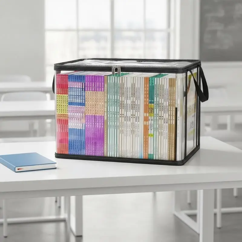 Transparent Book Storage Bag Dustproof Waterproof 2/3Pcs with Handle Portable Organizer for Travel Book Carrying