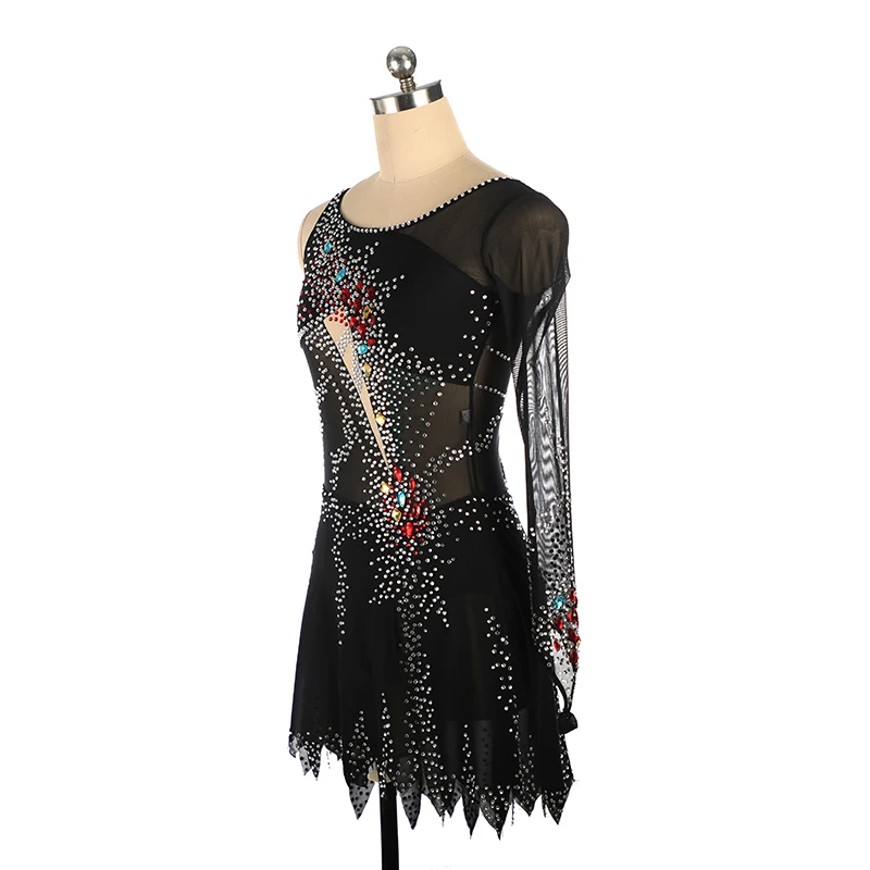 Figure Skating Costumes, Women'S Adult Children'S Performance Costumes, Skating Skirt Black Long Dress