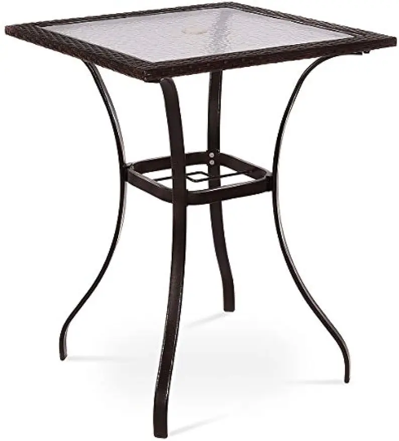 

Comfort corner Patio Bar Table with Umbrella Hole,Outdoor Square Glass Top Table, for Garden Balcony Poolside and Lawn