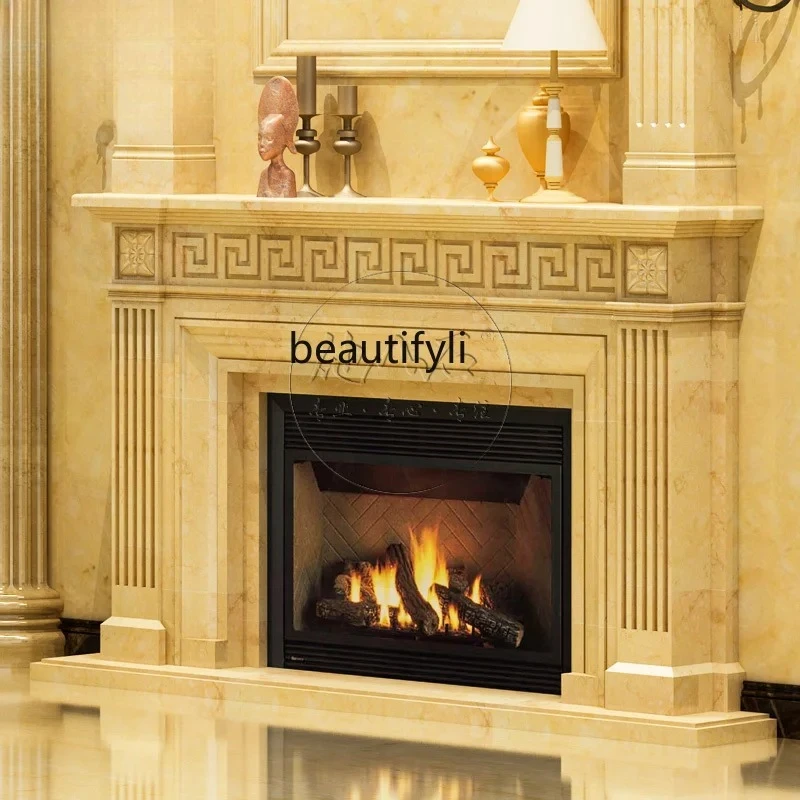 Natural marble mantel background wall European stone decorative cabinet living room customization