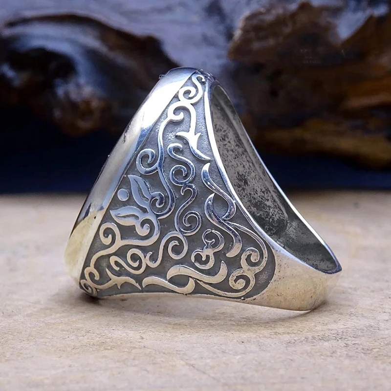 Huitan Arab Style Men Rings with Arabian Calligraphy Pattern Personality Male Finger Ring Party Ethnic Anti Silver Color Jewelry