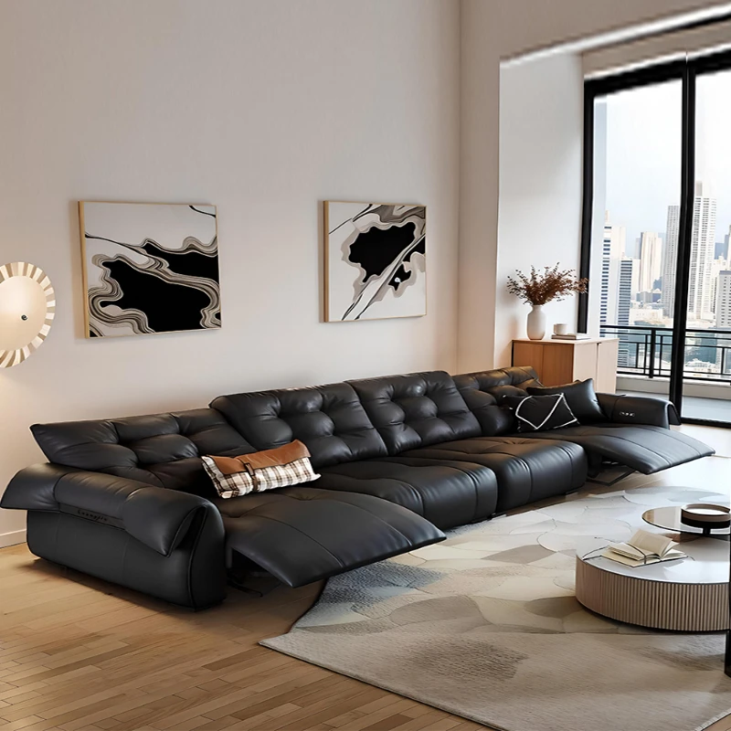 

Electric function leather sofa living room adjustable straight sofa