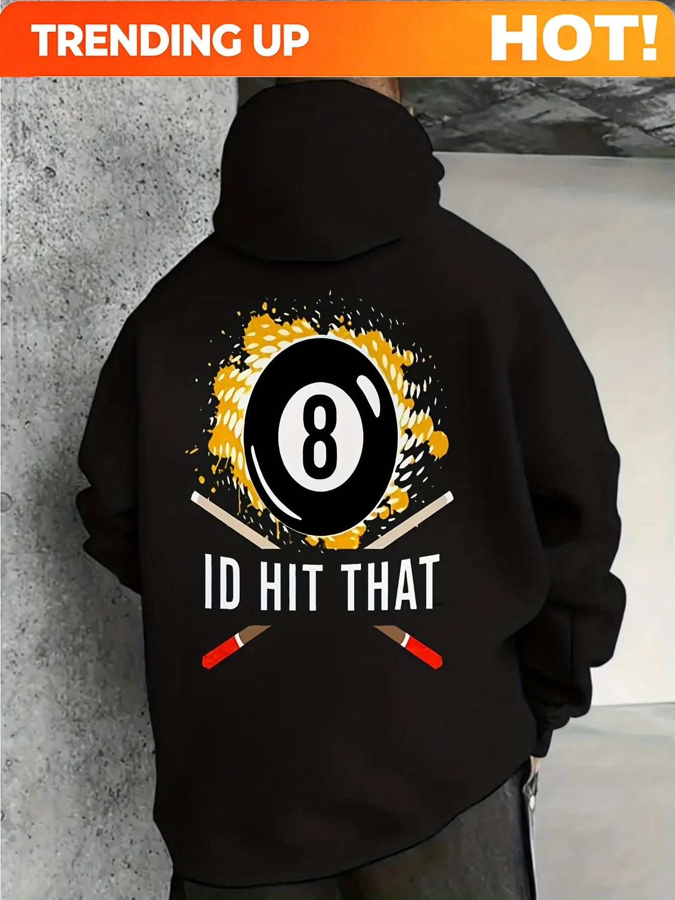 Customization Men's & Women's 8-Ball Billiards Hoodie - I Hit That 8 Ball & Pool Cues Graphic Pullover, Cotton Blend Kangaroo Po