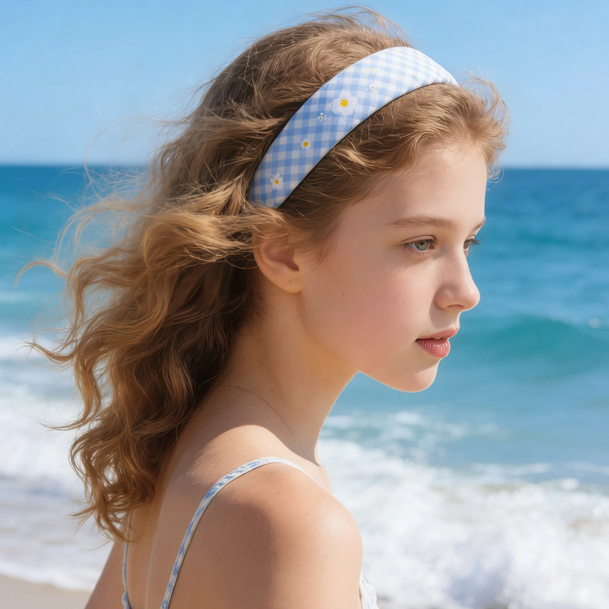 

1Pc Offset Printing Plaid Flower Print Hair Accessory Headband Decoration Casual Hair Accessory For Normal Hair Style