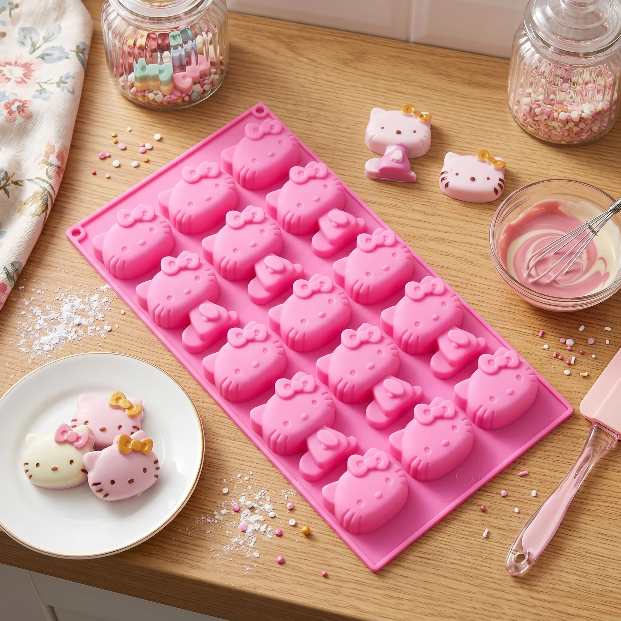 HelloKitty 15-Cavity Cat Head Silicone Chocolate Mold Baking Cake Decor DIY Cute Kitty Head Mold Non-Stick Flexible Dessert Mold