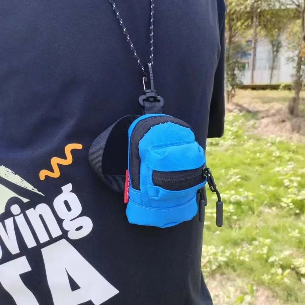 

Convenient Square Hanging Neck Coin Purse Zipper Bag Casual Oxford Cloth Mini Wallet Blue with Lanyard Small Card Holder Men