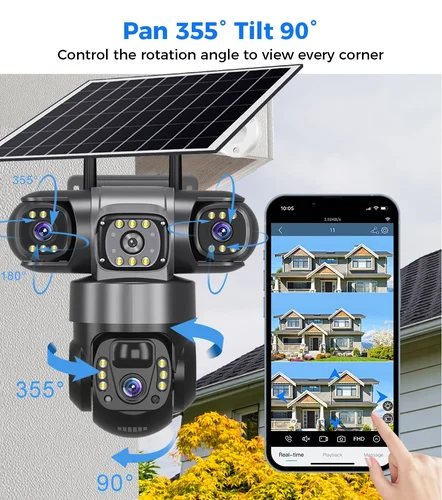 Imagen 2 del producto V380 Pro 12MP 10X Zoom Triple lente 4G cámara Solar al aire libre tres pantallas PIR detección de movimiento cámaras de vigilancia de seguridad CCTV