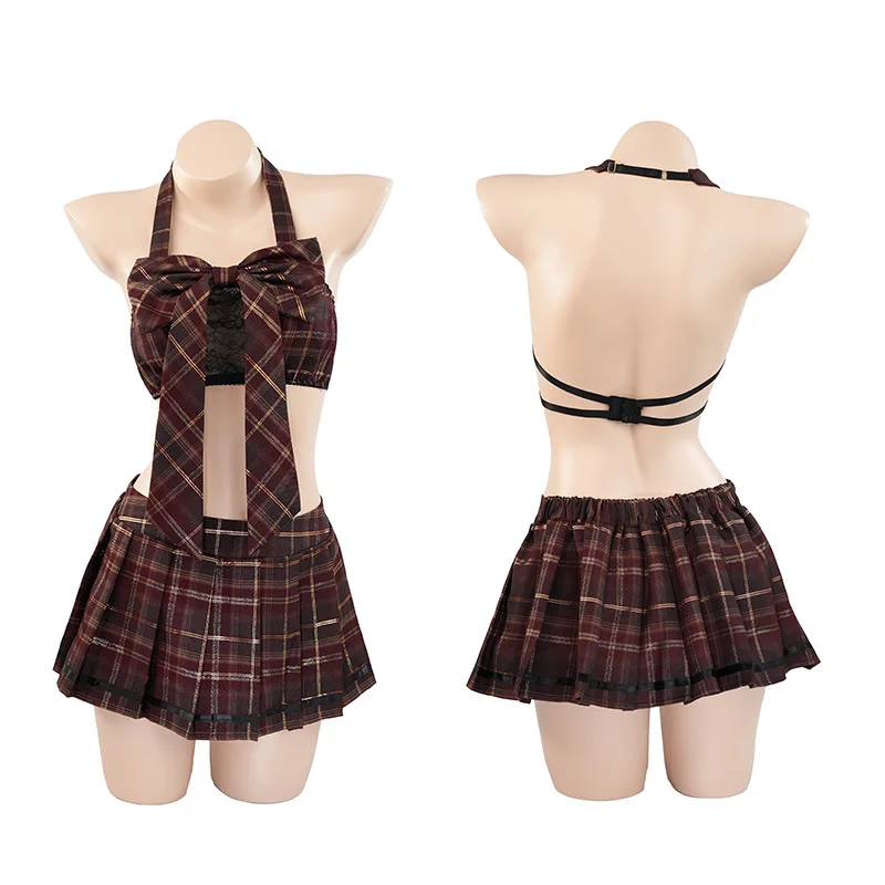 Sexy Schoolgirl Costume donna Roleplay Lingerie Set Sex Plaid School tentation gonna carina giochi per adulti studente Flirt uniforme del sesso