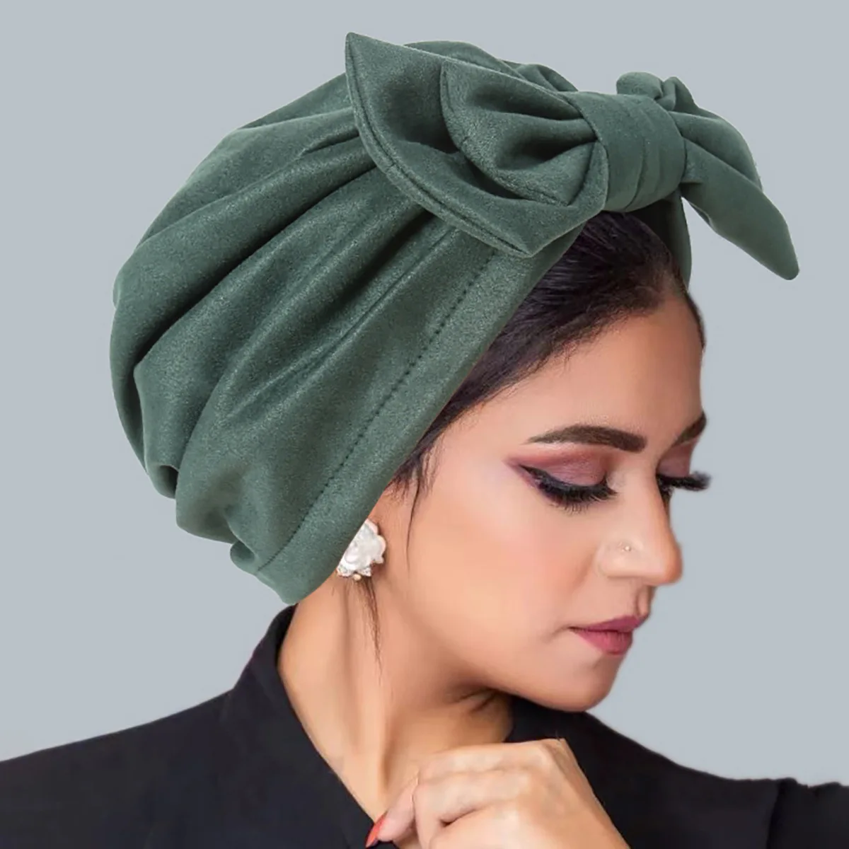 Novo destacável bowknot turbante chapéu camurça cabeça envolve quimio boné perda de cabelo gorro plissado lenço para mulher turbante mujer