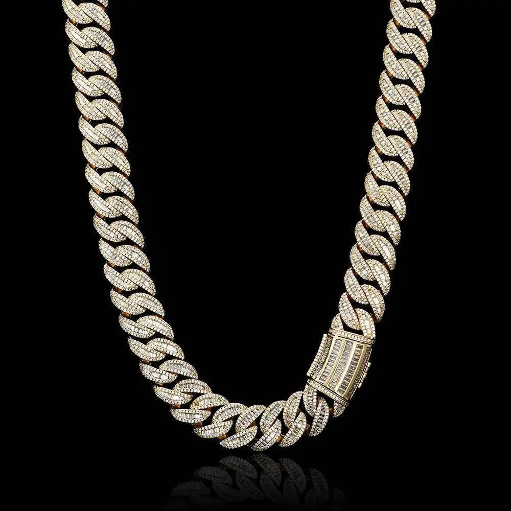 Factory Wholesale Fashion 18k Gold Plated Cuban Chain Sterling Silver Jewelry Set for Rapper