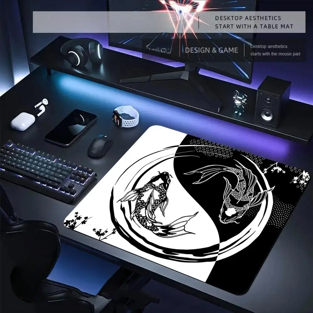 

Visual Art Yin-Yang Koi Design Mouse Pad Desk Mat Gaming mats with Stitched Edge Durable Non-Slip 40X45CM mousepads desk pad