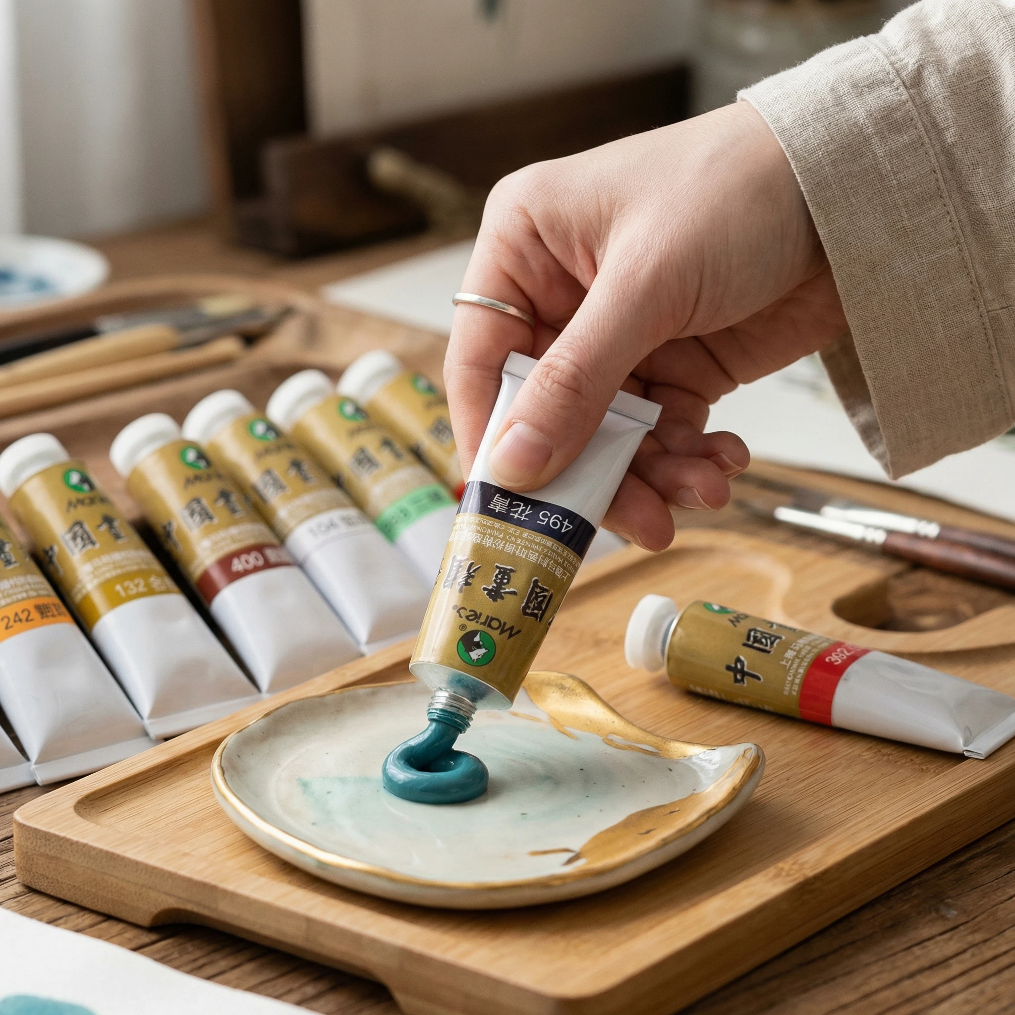 Marie's Chinese Painting Single 32ml Large Meticulous Painting Large Capacity Ink Painting Garcinia Cambogia Golden Flower Green