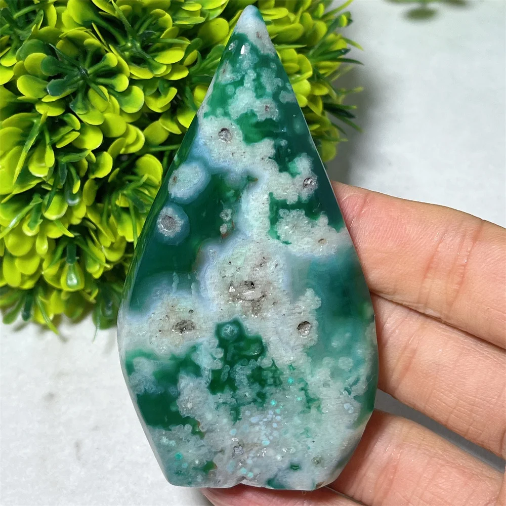Green Lace Agate Flame Line Point Natural Crystal Stone Quartz Decoration Ornaments Energy Healing