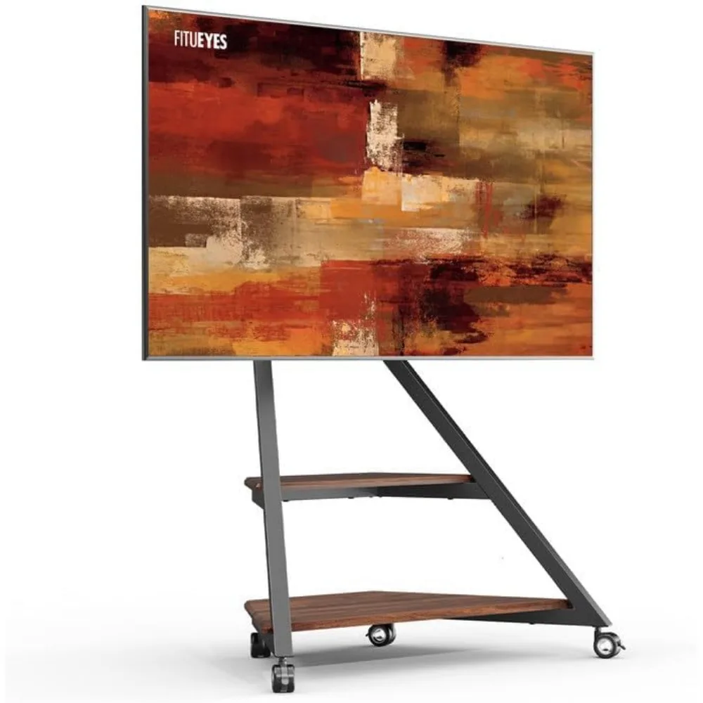 

Design Corner TV Stand for 55-88inch TV, Rolling TV Stand with Wheels and Storage Shelf, Modern Floor TV Cart Black and