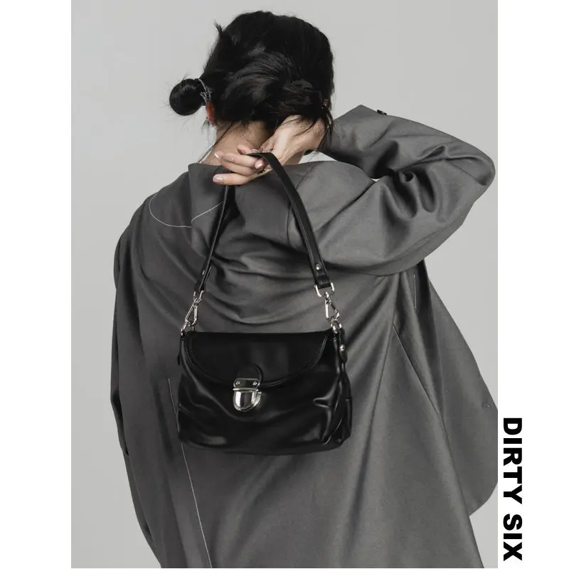 

European and American Fashionable Women's Autumn Winter Retro Large Buckle Soft Leather Armpit Bag Shoulder Bag