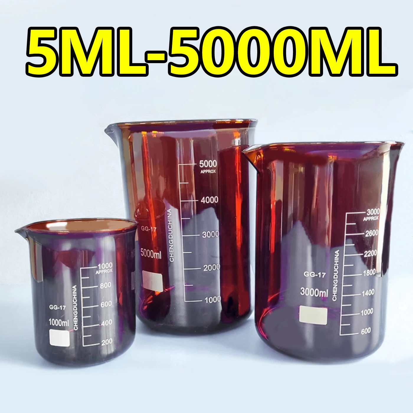 1 piece brown beaker low type light-proof high borosilicate glass 5/10/25/50/100/150/200/250/300/400/500/1000/2000/3000/5000ml