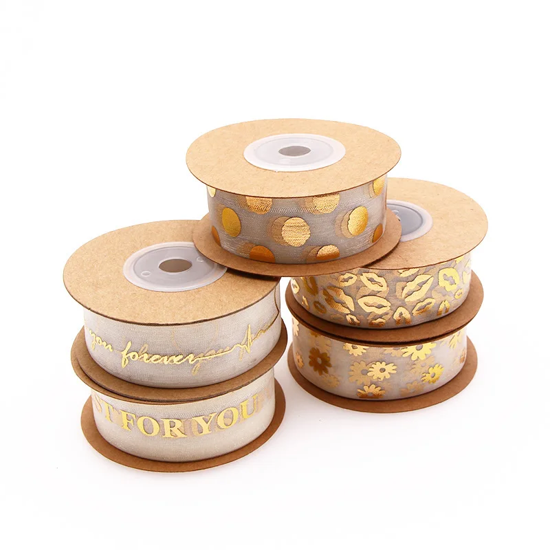 25mm 10Yard Gold Snow Yarn Ribbons Gifts Box Packaging Child Birthday Lover Wedding Party Christmas Baking Bouquet Bow Decor fai da te