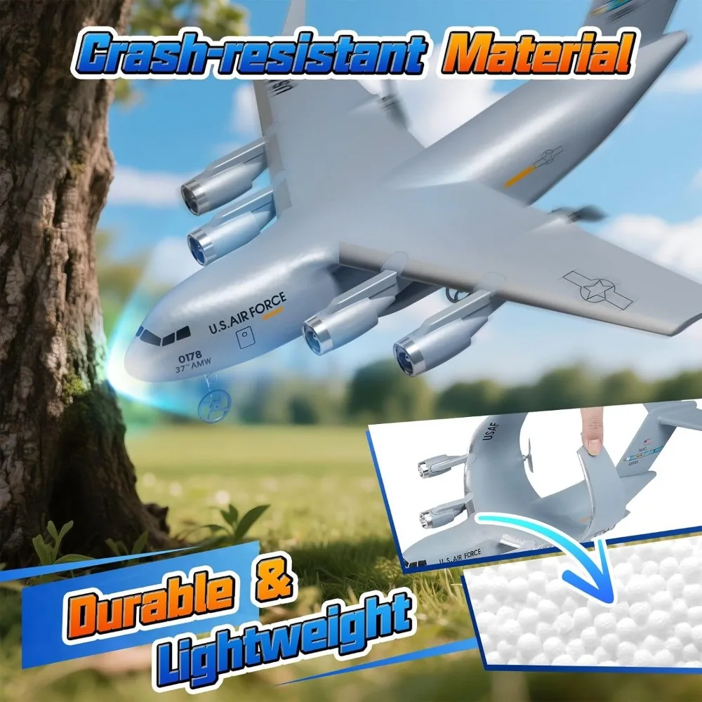 Ready-to-Fly 2-Channel C-17 Globemaster III Military Transport RC Airplane with 6-Axis Gyro Stabilization