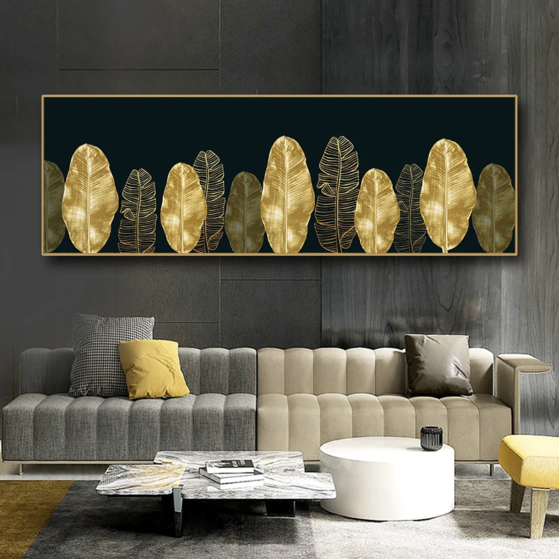 

Luxury Wall Art Golden Leaf Wall Art Prints Canvas Paintings Blue Posters Decorative Wall Art Prints Living Room Home Decoration