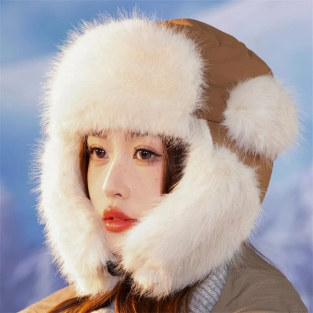 

Trendy Fluffy Winter Bomber Hat Windproof Keep Warm Winter Cap Thick Ear Protection Trapper Hat for Women