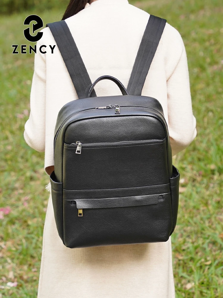 Zency Genuine Leather Backpack Bag Simple Casual Large Capacity Women's Knapsack Travel Outdoor Female Rucksack Unisex Mochilas