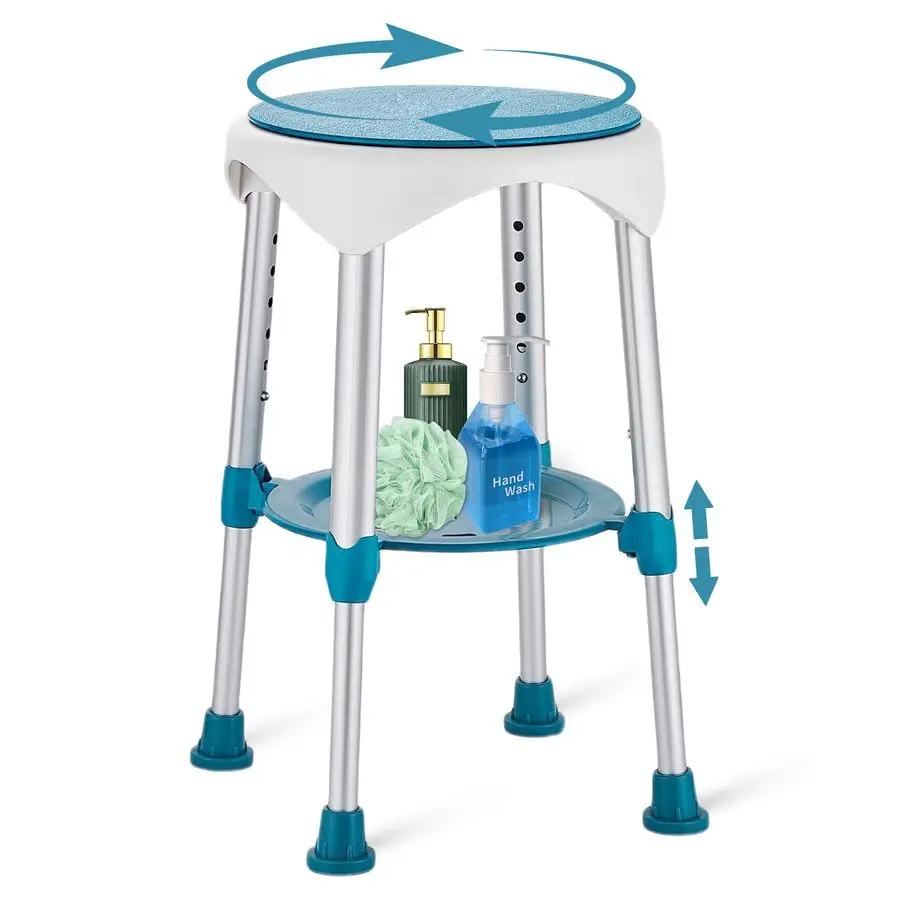 

Стул с отсеком для хранения, регулируемый по высоте поворотный стул для душа для пожилых людей и взрослых, вращающийся на 360 градусов стул для душа для ванной комнаты и