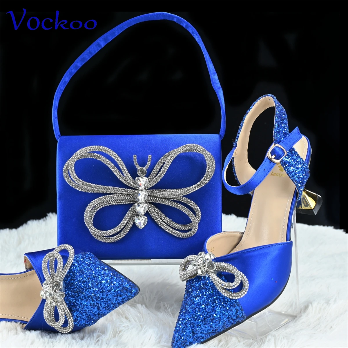 2025 New Fashion Italian Design Shoes and Bag Set to Match in Royal Blue Color Mature Ladies Pointed Toe Pumps for Wedding