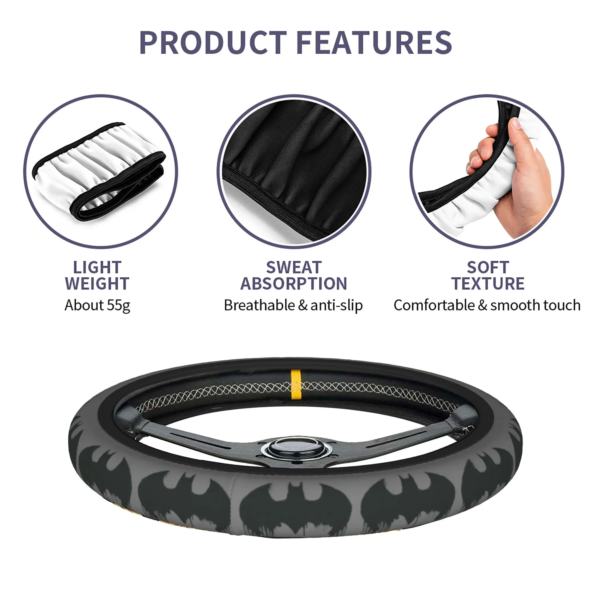 Batmans Logo Car Steering Wheel Cover 37-38 Non-slip  Auto Steering Wheel Protector Suitable Car-styling Car Accessories - view 4