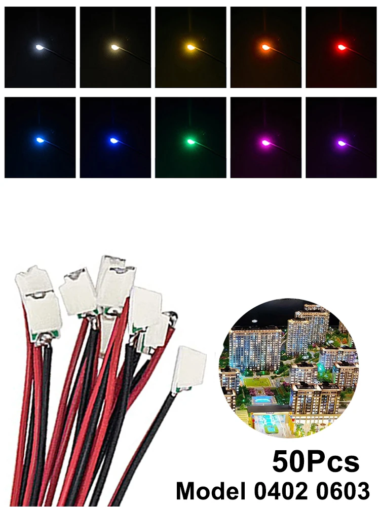 50 Teile/beutel 0402 0603 DIY SMD Lampe Wired Micro Litz Led Vorgelötet Chip Wired 3V Eisenbahn Modell spielzeug Licht DIY Führt Drähte 30cm