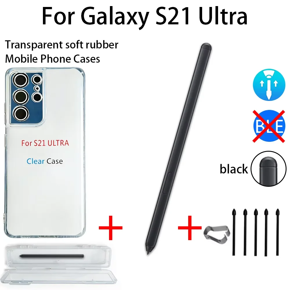 Epairup Touch S Pen For Samsung S21 Ultra SM-G998U G998N G998W Mini Nib Storage Box 5Pcs Replaceable Tips Clear TPU Phone Case