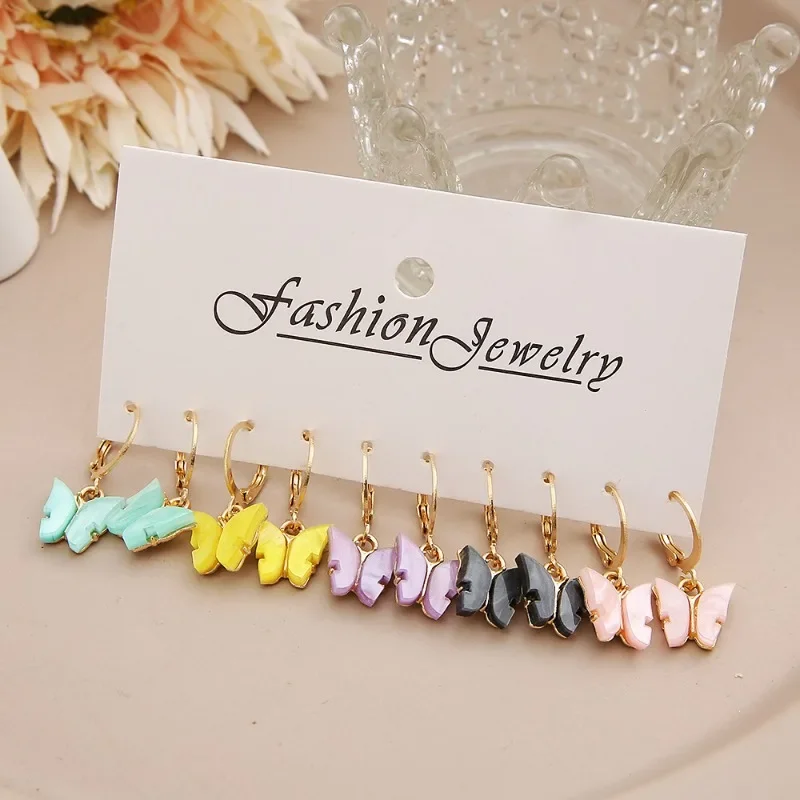 New Acrylic Butterfly Earring Set 5 Pairs of Creative Minimalist Colorful Butterfly Pendant Earrings Elegant Butterfly Advanced