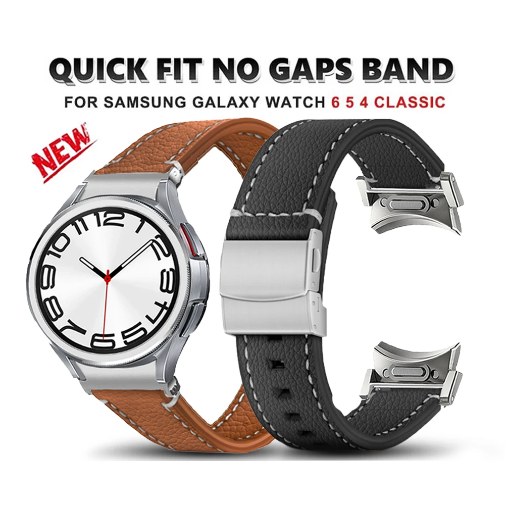 

Genuine Leather Band for Samsung Galaxy Watch 6 Classic 47mm 43mm 6/5/4 44mm 40mm NO Gaps Bracelet for Galaxy 5 Pro 45mm Strap