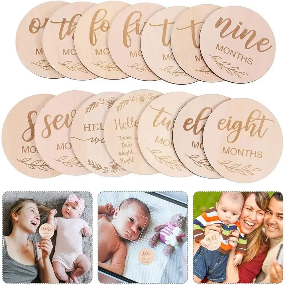 

12/14Pcs 1-12 Month Baby Monthly Milestone Photo Cards Monthly Commemorative Single/Double Sided Baby Growth Announcement Cards