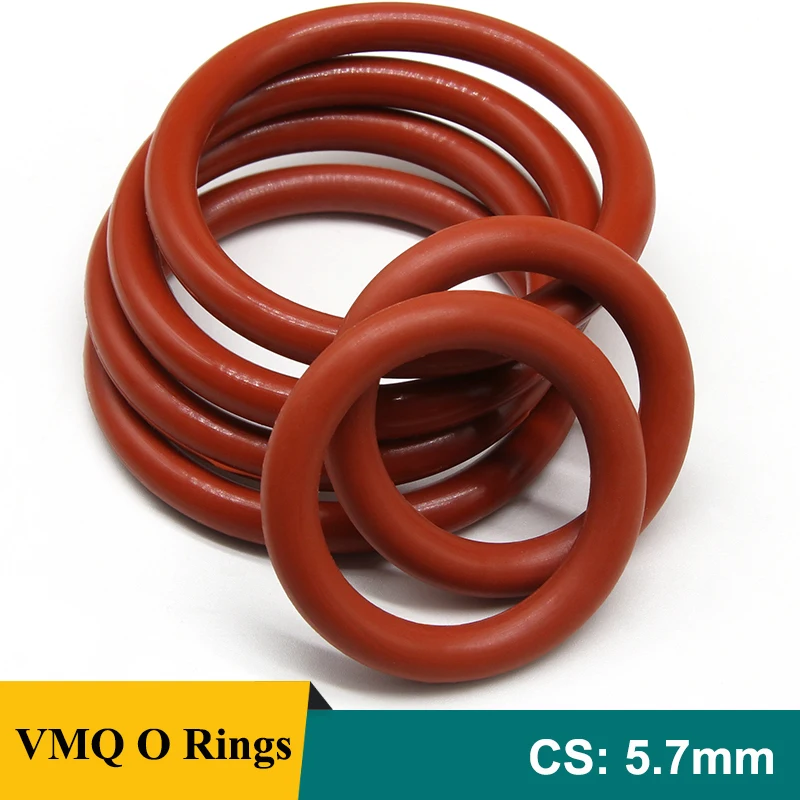 5Pcs Red Food Grade VMQ O Ring Gasket CS 5.7mm OD 40 ~ 175mm Waterproof Washer Silicone Rubber Insulate Round O Shape Seal