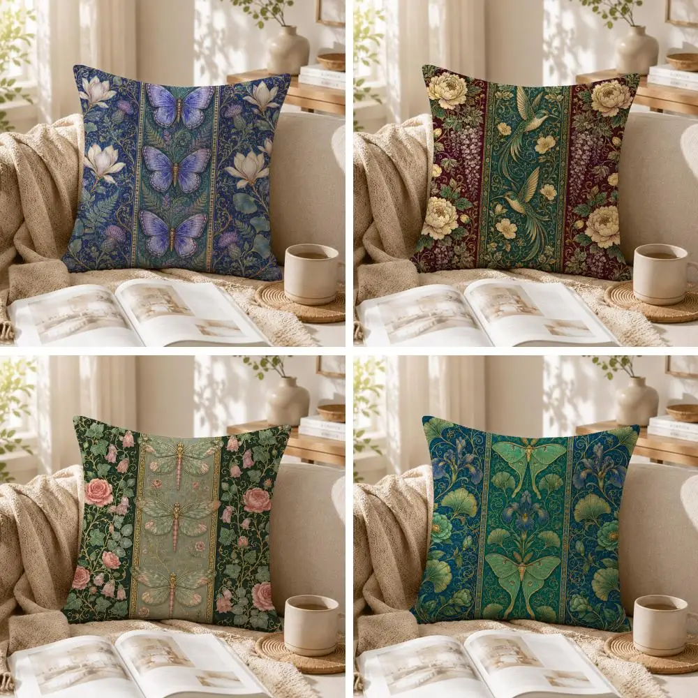 Victorian Insect Floral Cushion Cover Summer Coolness Linen Organic Fabric Sofa Pillow Case Double-Sided Printing Home Decor
