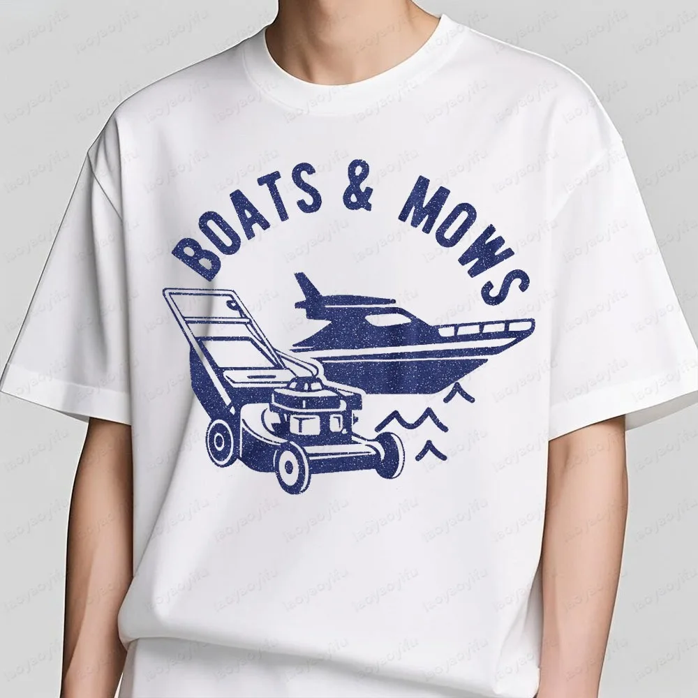 

Футболка с графическим принтом BOATS and MOWS, подарок на день отца для папы, мужские повседневные летние футболки с круглым вырезом и короткими рукавами для повседневной жизни