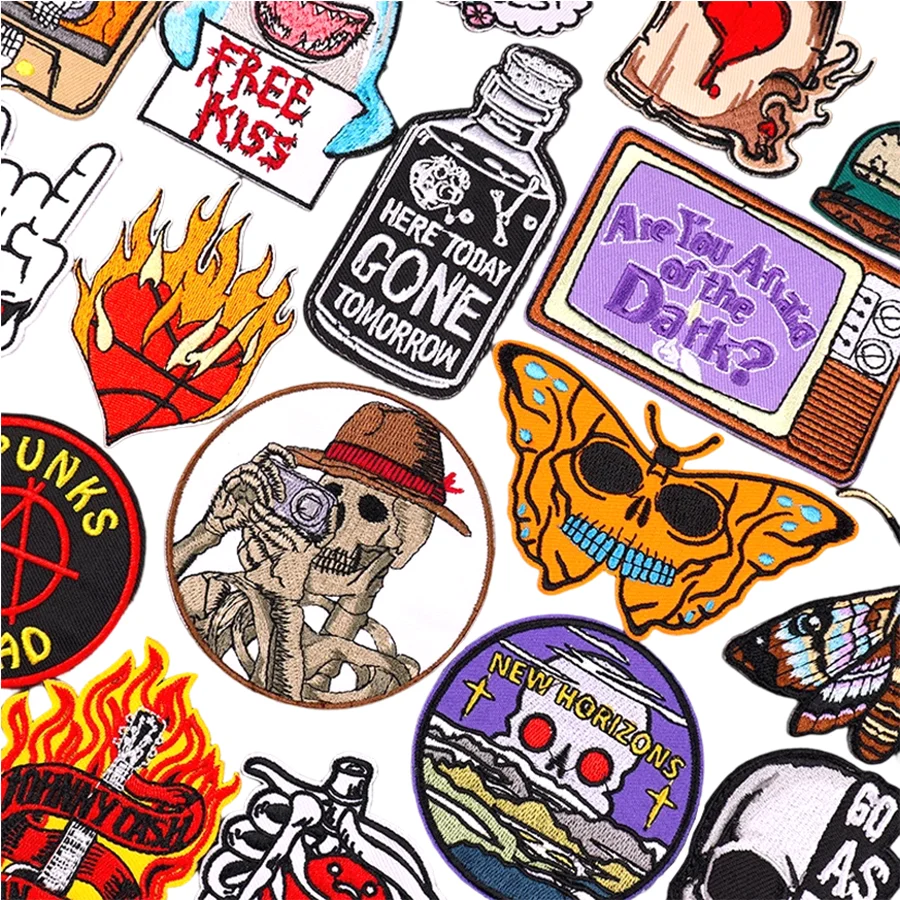 

Утюг в готическом стиле с вышивкой черепа и скелета, темная одежда в стиле панк, декор для курток и толстовок