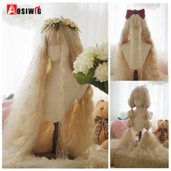 AOSIWIG Synthetic 120cm Extra Long Wavy Curly Lolita Girl Halloween Party Sweet Cosplay Daily Wig Heat Resistant Fiber