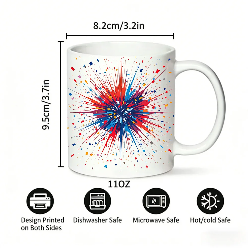 Patriotic Splash Print Ceramic Mug 4th of July Art Coffee Cup, Milk Mug, Office Mug, Gift for Friends, Fade-Resistant