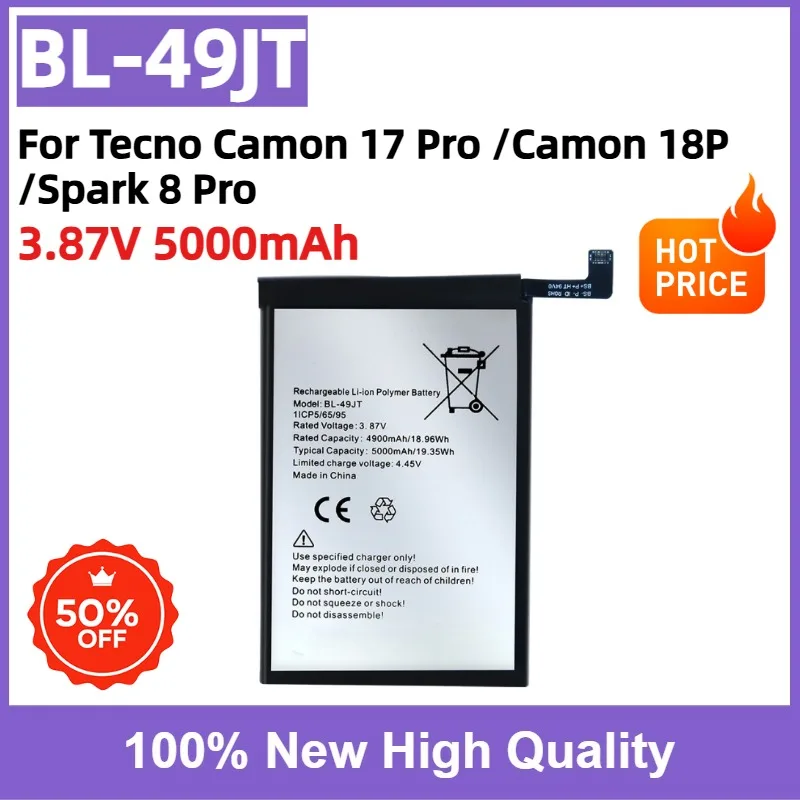 BL-49JT Replacement Li-Polymer Battery 3.87V 5000mAh for Tecno Camon 17 Pro /Camon 18P /Spark 8 Pro Mobile Phone Battery